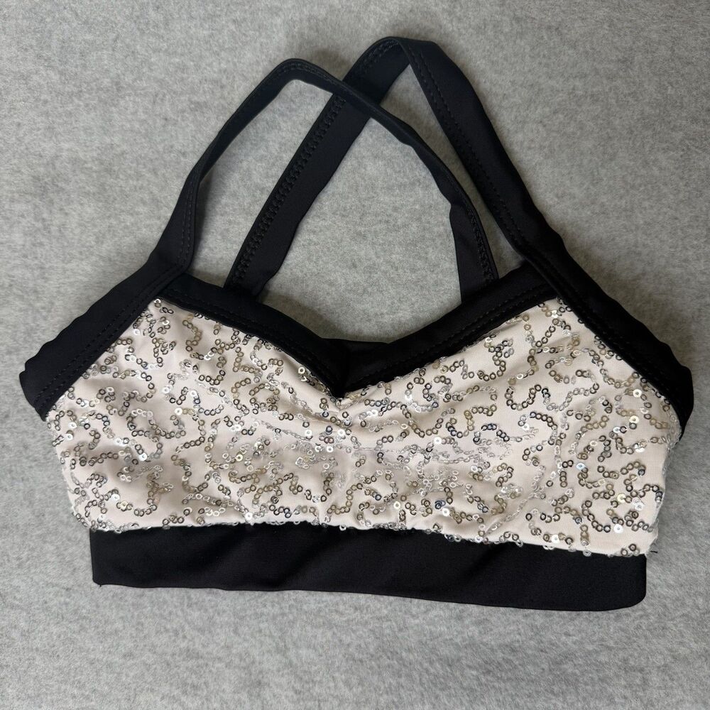 Balera White Sequin Dance Crop Top Girls Size 1C Racerback Bra Top Y2K Party - Picture 2 of 11